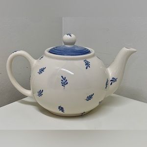 1980s Vintage Blue White Floral Hand Painted Fine Stoneware INDRA Teapot